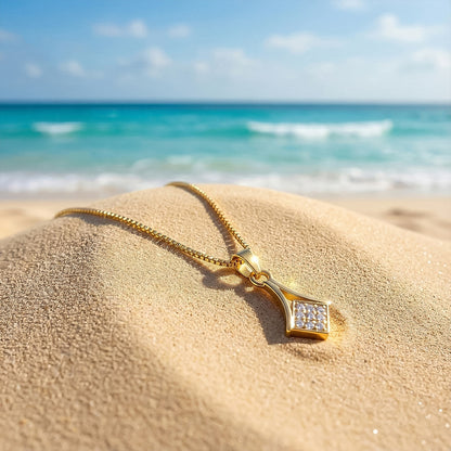 Elegant Sleek Pendant Necklace with Sparkling Square Stone Cluster
