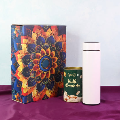 Effete Kulfi Almonds Gift Hamper, Golden With Bottle (2 Pc Set)