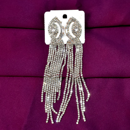 White And Silver Toned Contemporary Danglers Earrings