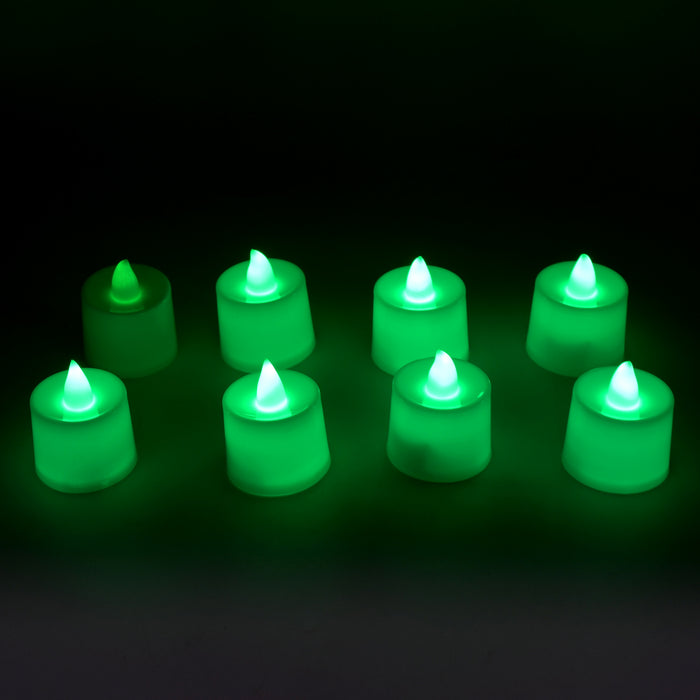 GREEN FLAMELESS LED TEALIGHTS, SMOKELESS PLASTIC DECORATIVE CANDLES - LED TEA LIGHT CANDLE FOR HOME DECORATION (PACK OF 8)