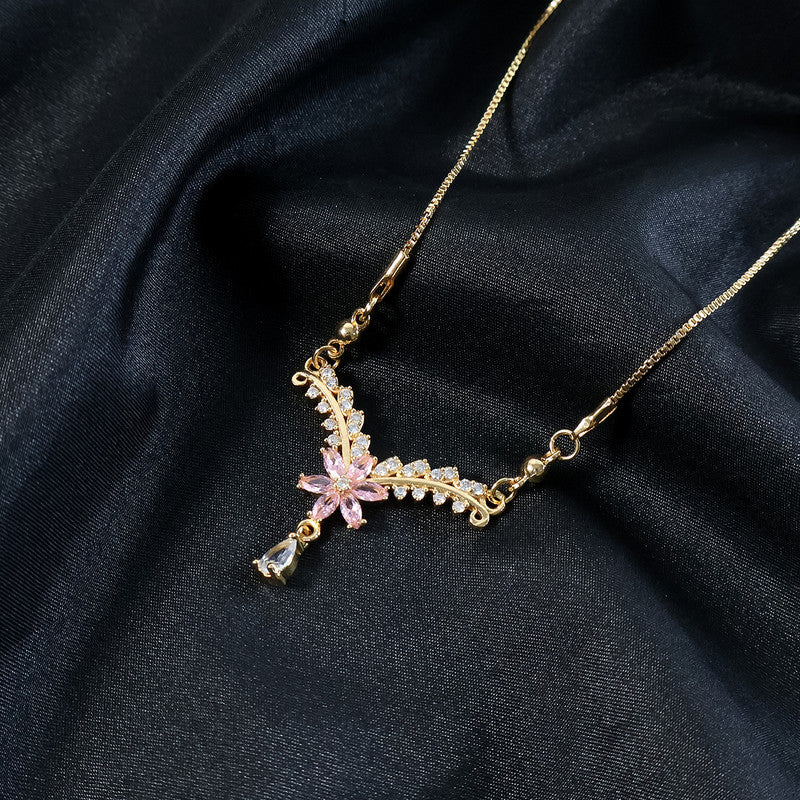 Elegant Gold-Plated Multicolor Stone Floral Pendant Necklace for Women