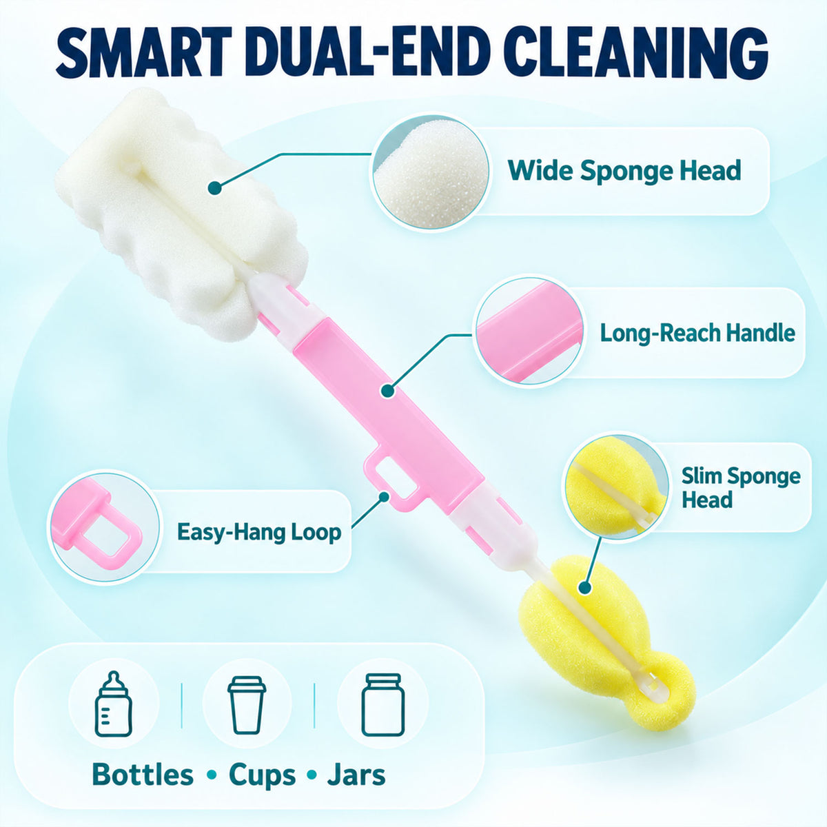 Silicone Bottle Cleaning Brush – Long Handle for Gentle, Deep Reach