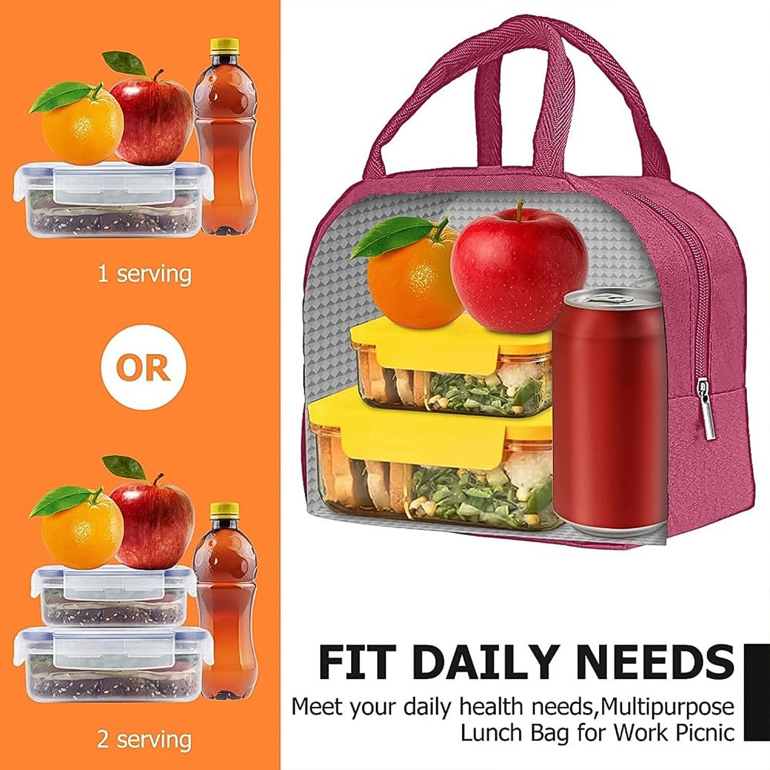 Lunch Box Bag for Women Men Insulated Lunch Bag With Zipper (1 Pc)