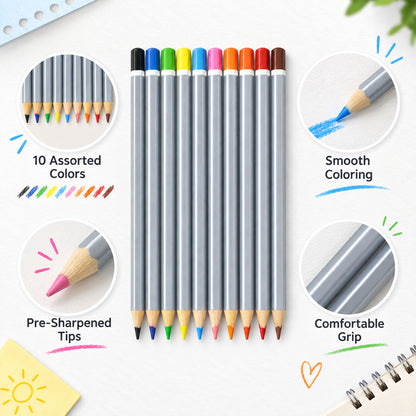 Wooden Colour Pencil Set with Sharpened Tips for Drawing and School Art Projects