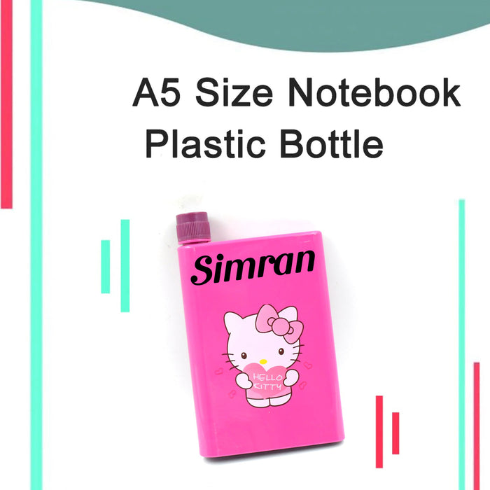 Customize Kitchen Storage A5 size Flat Portable NoteBook Shape Water Bottle With a Cartoon Character Design-Hello Kitty - For School Outdoors and Sports Return Gift/Birthday Gift (1 Pc 420ML)