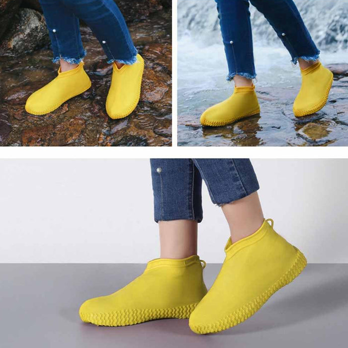 Non-Slip Silicone Rain Reusable Anti skid Waterproof Fordable Boot Shoe Cover (Extra Large Size (XL)/ 1 Pair / Yellow)