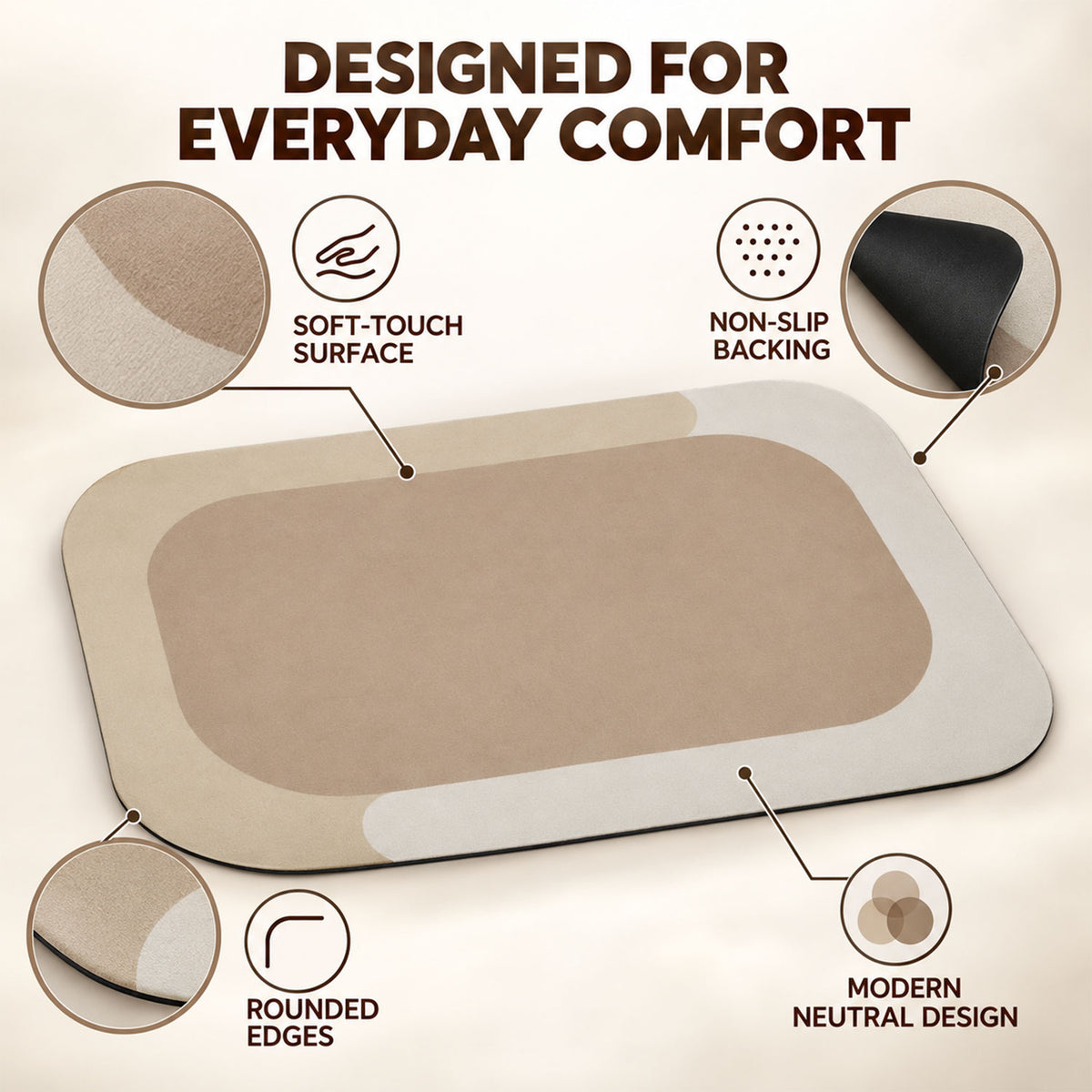 Decorative Bathroom Floor Mat with Soft Top Surface and Border (1 Pc, 59x40 Cm)