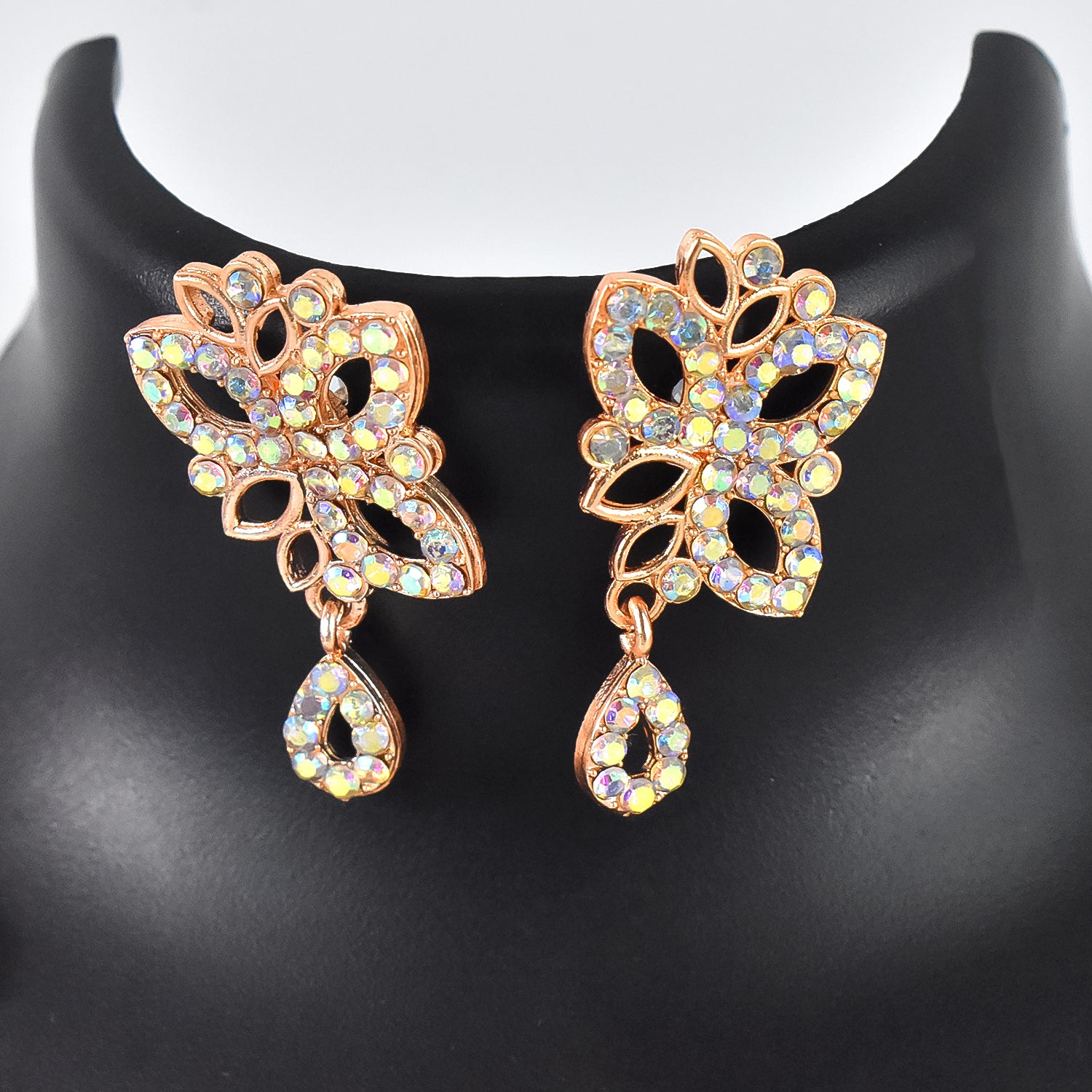 American Diamond Studded Floral Shaped Necklace With Earrings