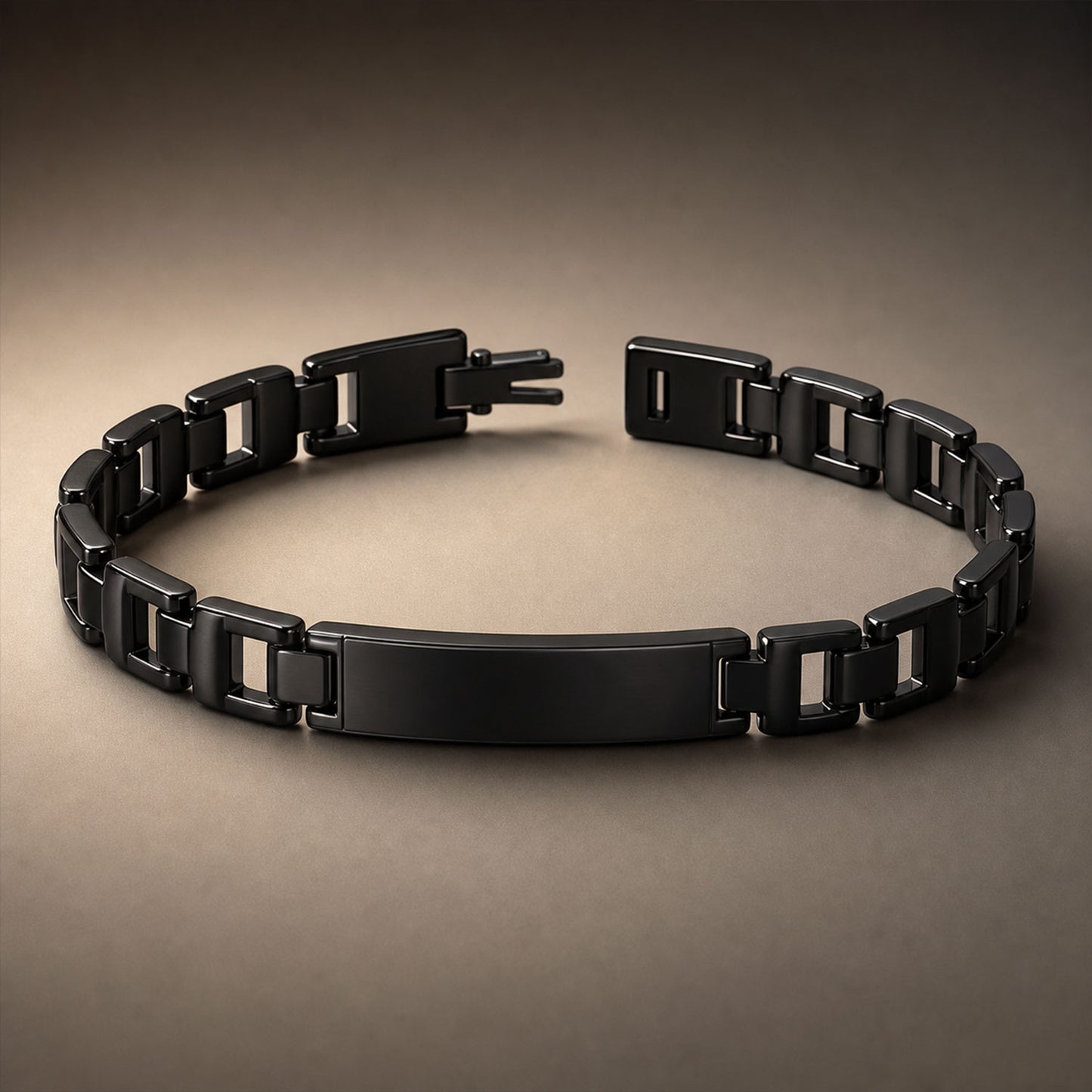 Customized Name Bracelet Black Stainless Steel Engraved Link Chain (1 Pc)