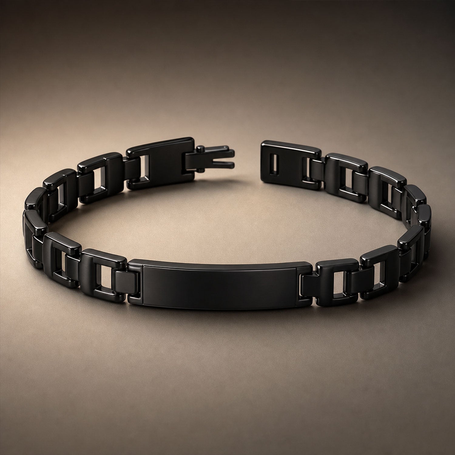 Customized Name Bracelet Black Stainless Steel Engraved Link Chain (1 Pc)