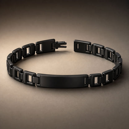 Customized Name Bracelet Black Stainless Steel Engraved Link Chain (1 Pc)