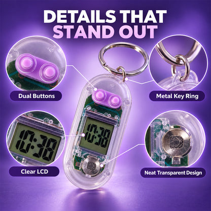 Transparent Digital Clock Keychain with LCD Display for Everyday Timekeeping (1 Pc)