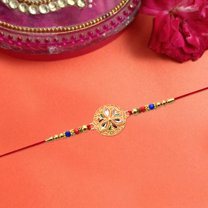 Elegant Meenakari Floral Rakhi with Colorful Beads & Golden Detailing