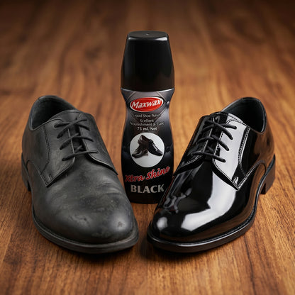 Durable black shoe polish in compact bottle