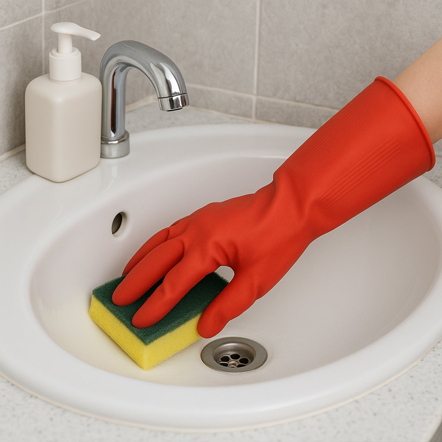 Long Cuff Multipurpose Rubber Cleaning Gloves (1 Pair, Mix Color)