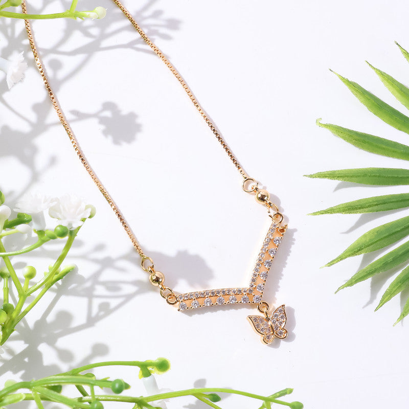 Butterfly Charm V-Shape Pendant Necklace