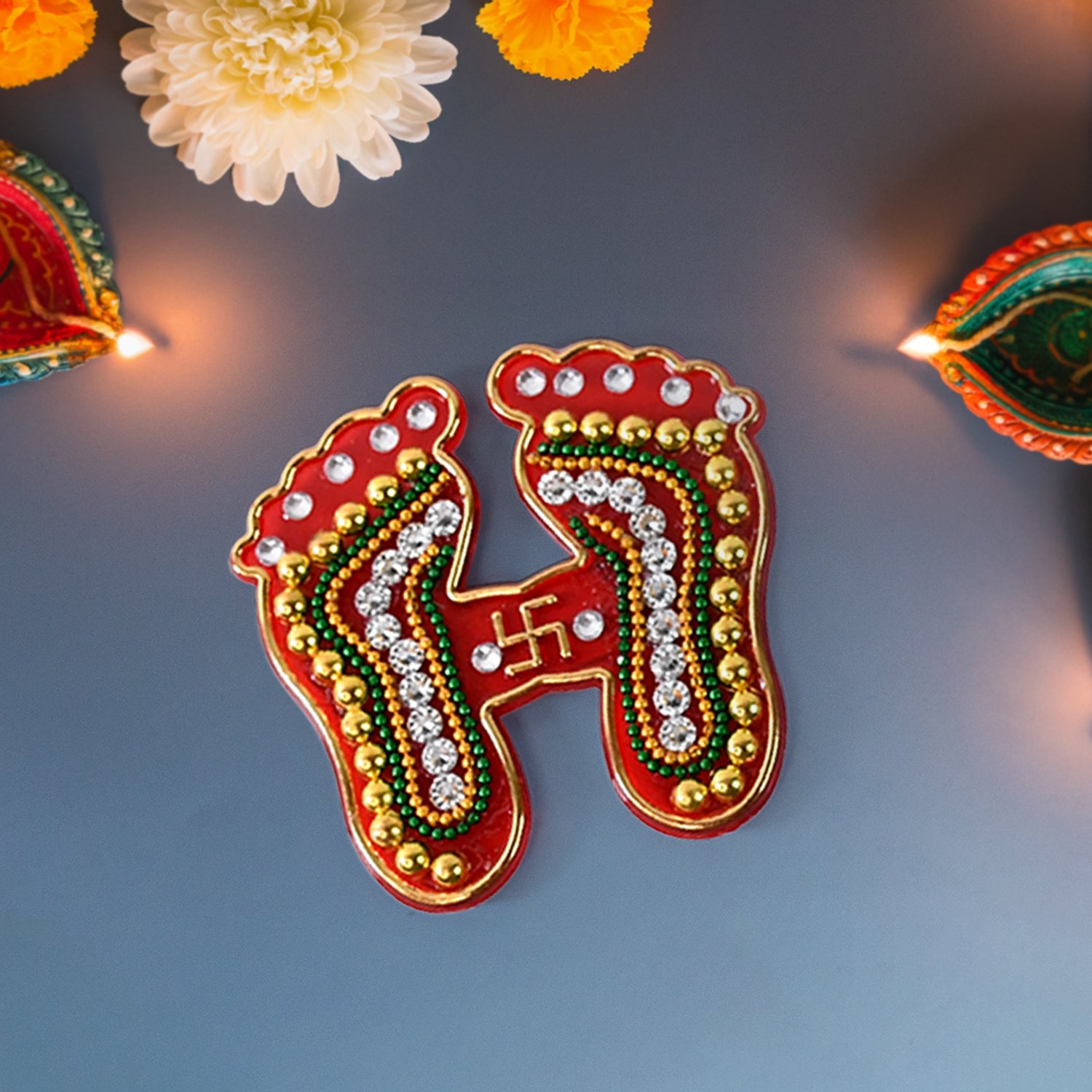 Laxmi Charan Paduka Stickers – Festive Spiritual Home Décor (Pack of 2)