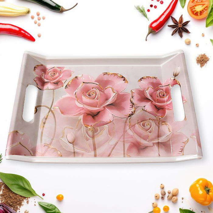 2292 Plastic Rectangular Shape Flower Printed Design Serving Tray 3 pcs Home and Kitchen Use (3 pcs set)