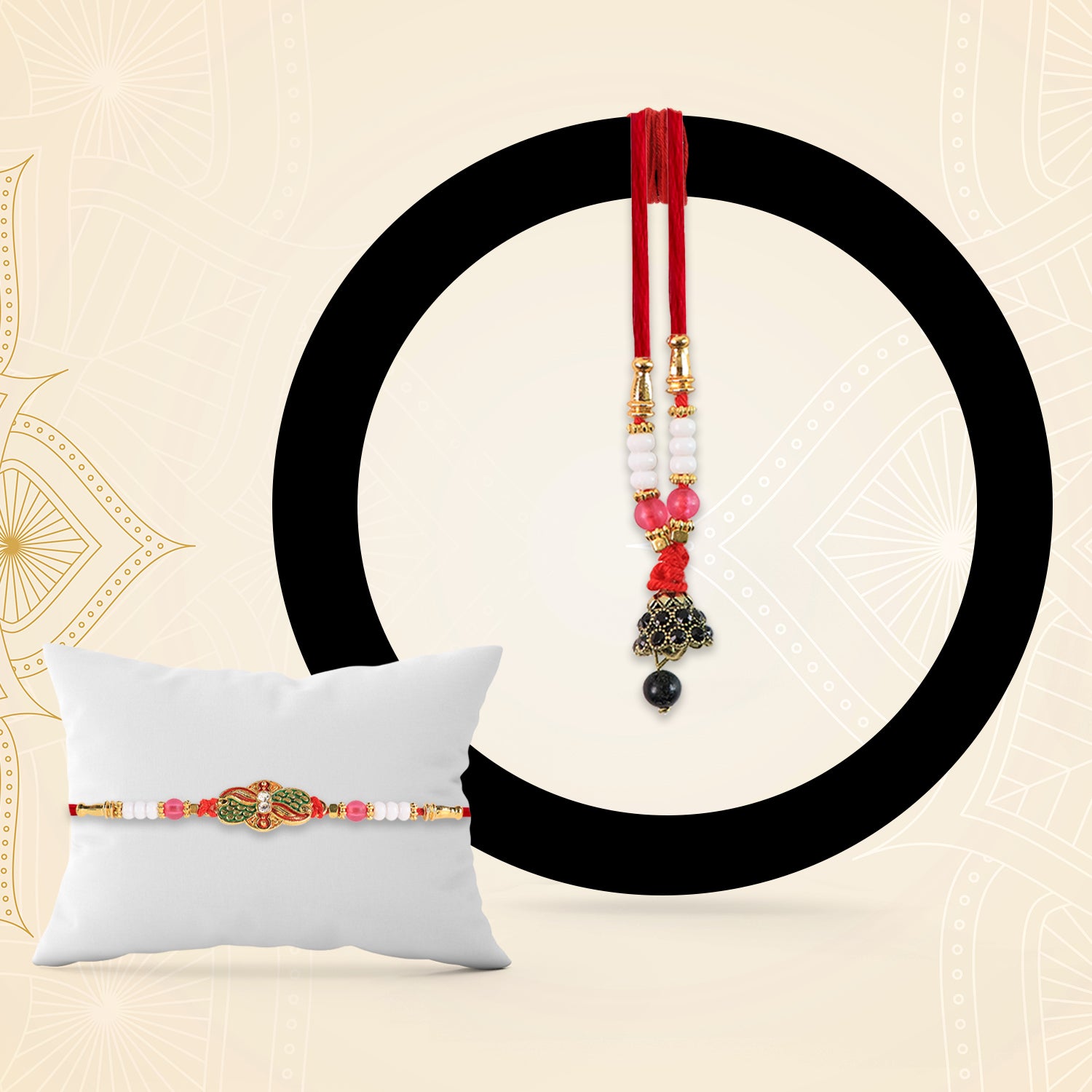 Elegant Bhabhi Lumba Rakhi with Butterfly Design, Beaded Tassels & Pink Stone Work