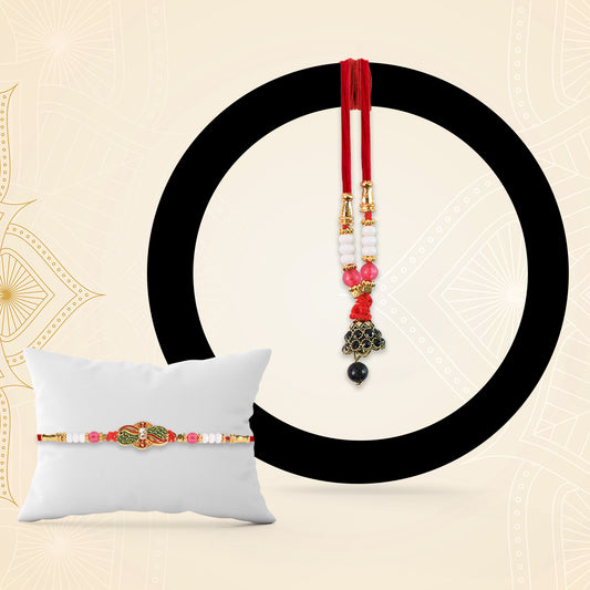 Elegant Bhabhi Lumba Rakhi with Butterfly Design, Beaded Tassels & Pink Stone Work