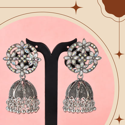 Elegant New-Style Oxidised Jumka Earrings with Intricate Detailing