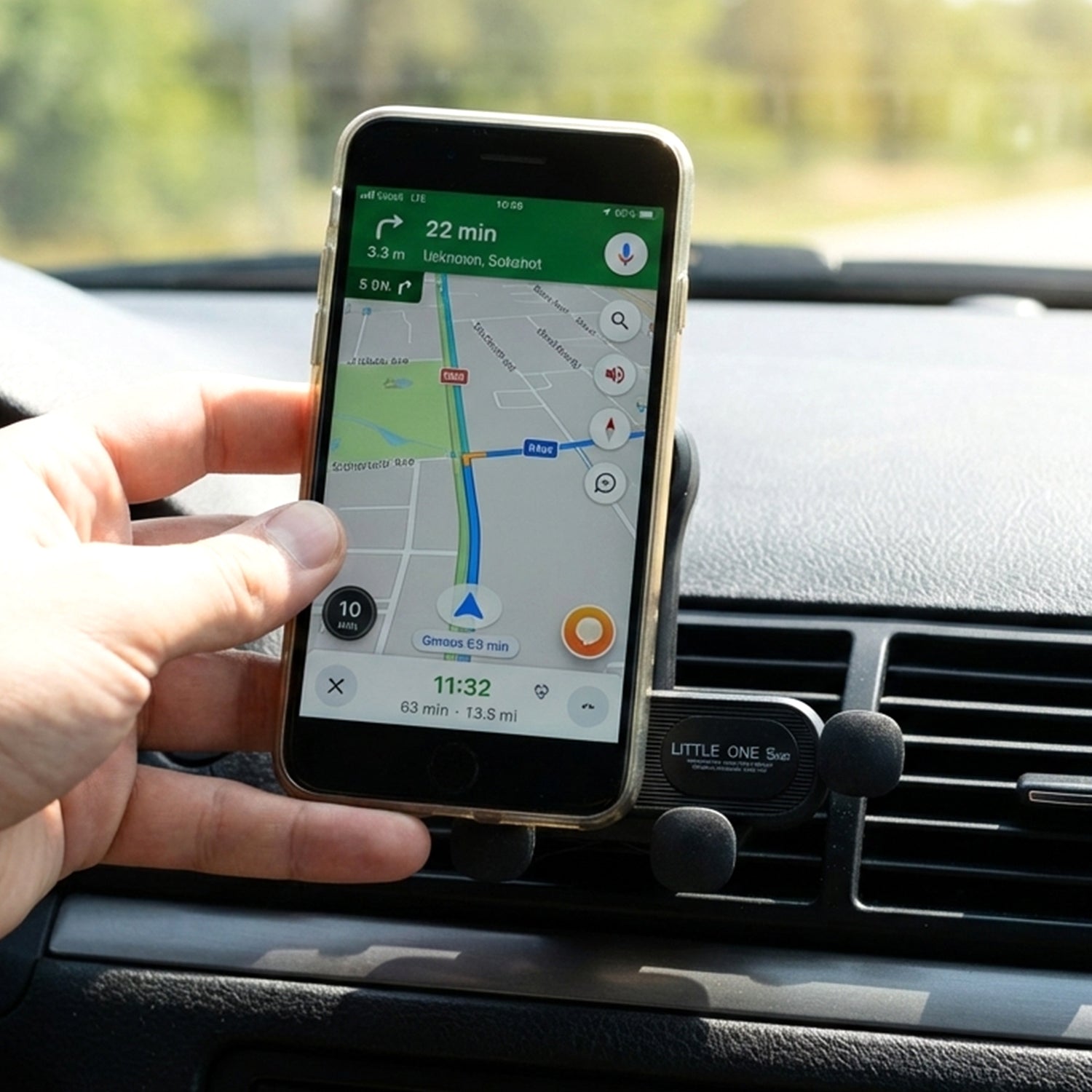Side view of car vent phone holder installation