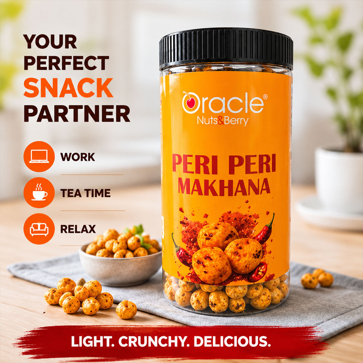 Peri Peri Makhana Premium Spicy Roasted Crunchy Fox Nuts Real Bold Tasty Spices (75g)
