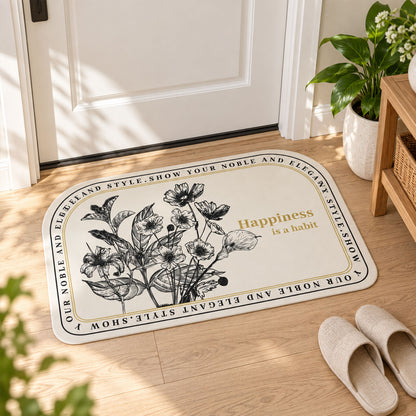 Absorbent Bathroom Mat, Half Round Botanical Quote Print Mat (1 Pc, 50x80 Cm)