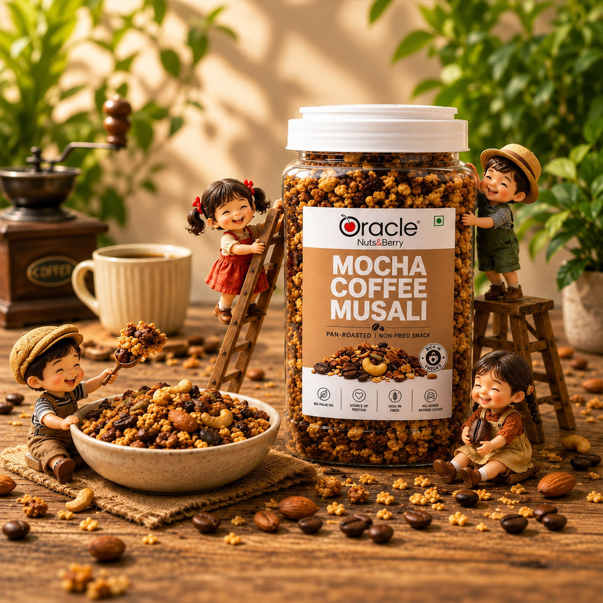 Mocha Coffee Muesli Premium Rich Pan Roasted Crunchy Breakfast Cereal Jar (400g)