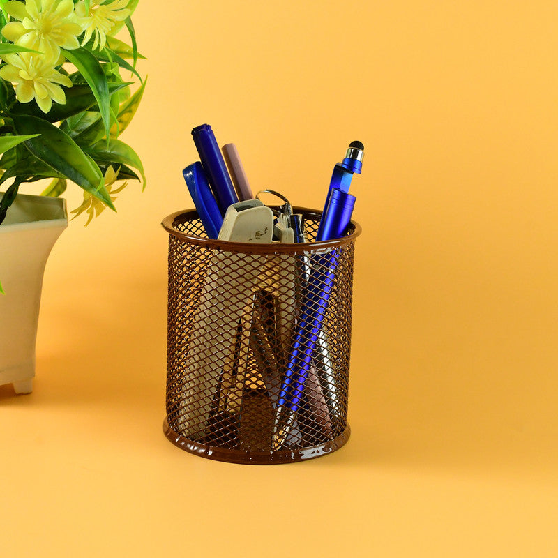 Khyati Round Metal Pen Stand – Durable Mesh Pencil Holder for Office, Home & Study Desk