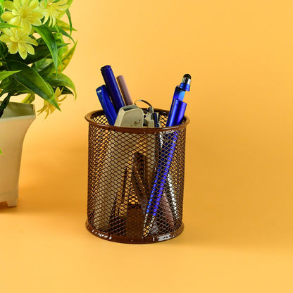 Khyati Round Metal Pen Stand – Durable Mesh Pencil Holder for Office, Home & Study Desk