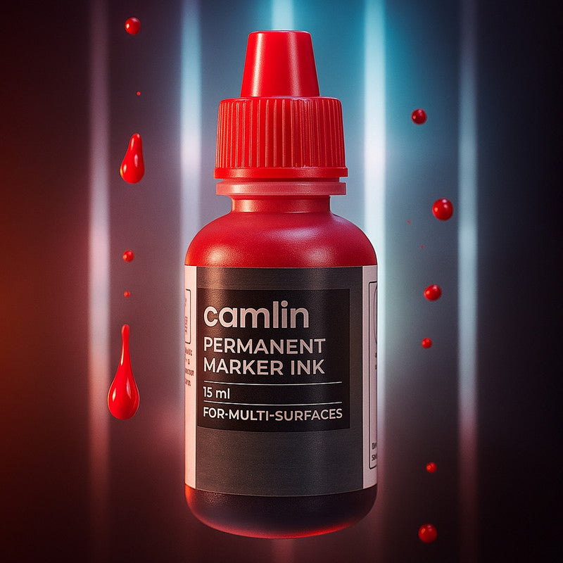 Camlin Permanent Marker Ink 15 ml – Red Color Refill Ink for Multi-Surfaces