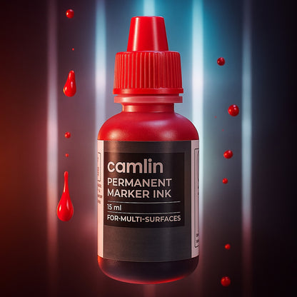 Camlin Permanent Marker Ink 15 ml – Red Color Refill Ink for Multi-Surfaces