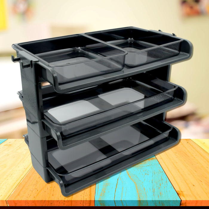 4884 Plastic 3 Layer Storage used in all kinds of household and official places for storing of various types of stuffs and items, Desktop File Storage Rack, Office Data File Rack Drawer Type Classification Cabinet Desktop File Holder Organizer for Office