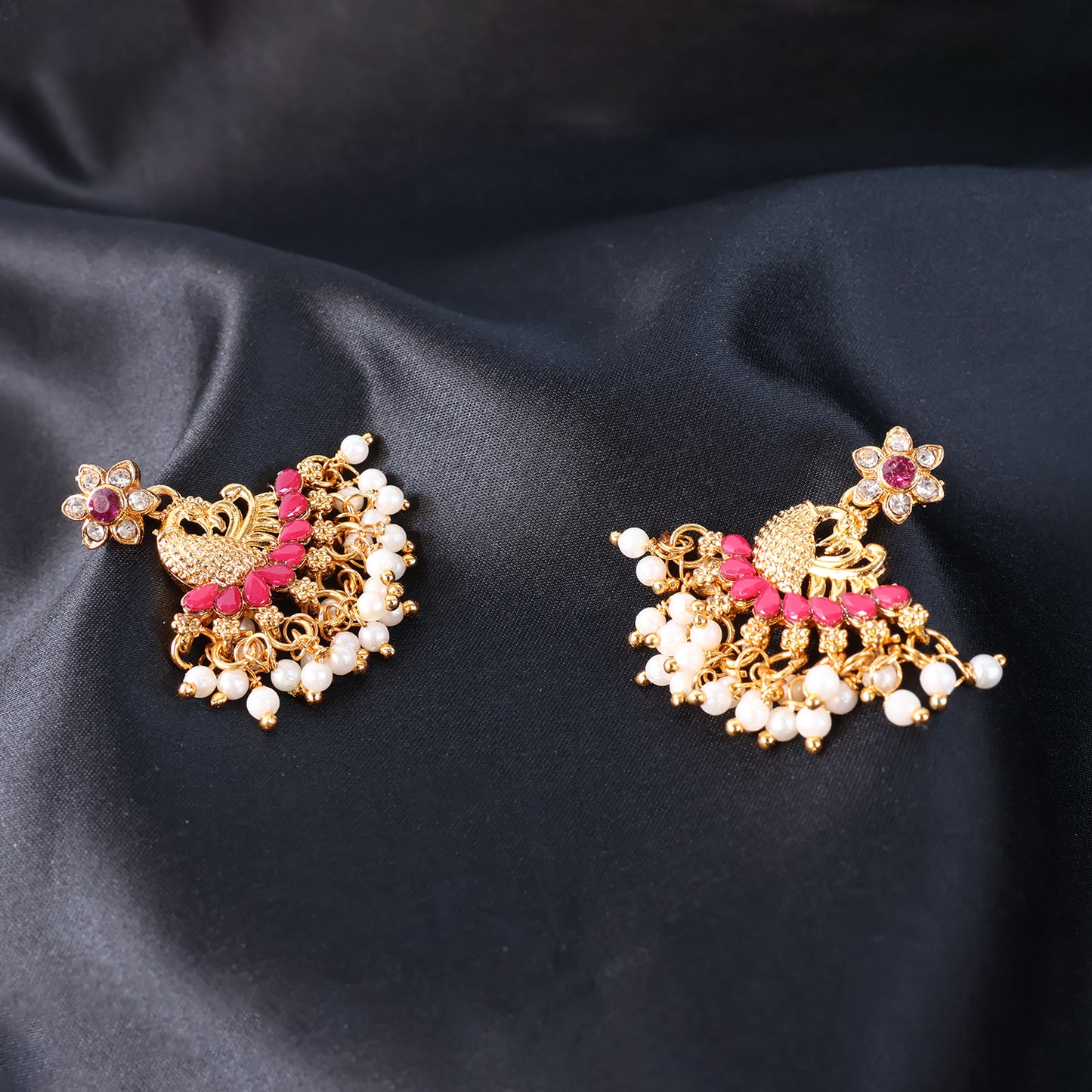 Pearls Pink Dangle Ethnic Earrings For Women