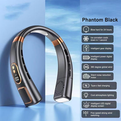 Premium USB Rechargeable Fashion Neck Fan with Digital Display (1 Pc)