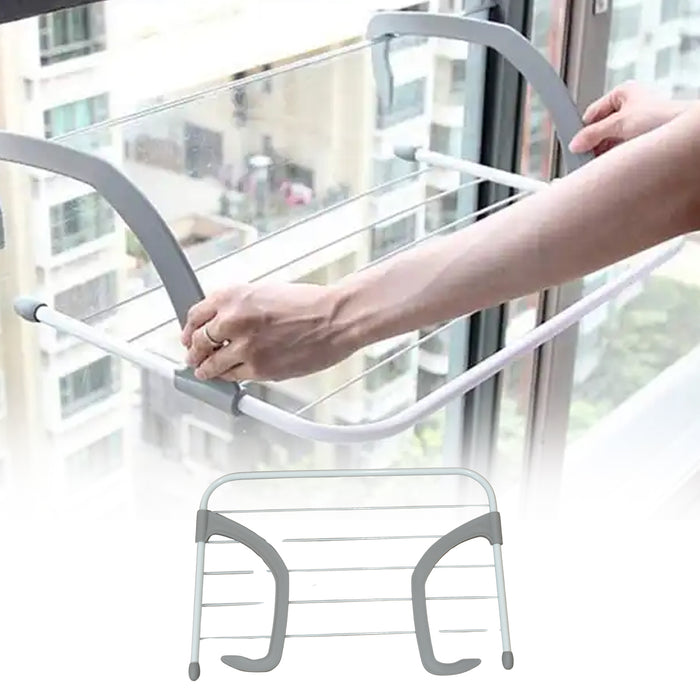 Metal Steel Folding Drying Rack for Clothes Balcony Laundry Hanger for Small Clothes Drying Hanger Metal Clothes Drying Stand, Socks and Plant Storage Holder Outdoor / Indoor Clothes-Towel Drying Rack Hanging on The Door Bathroom (50x35 Cm)