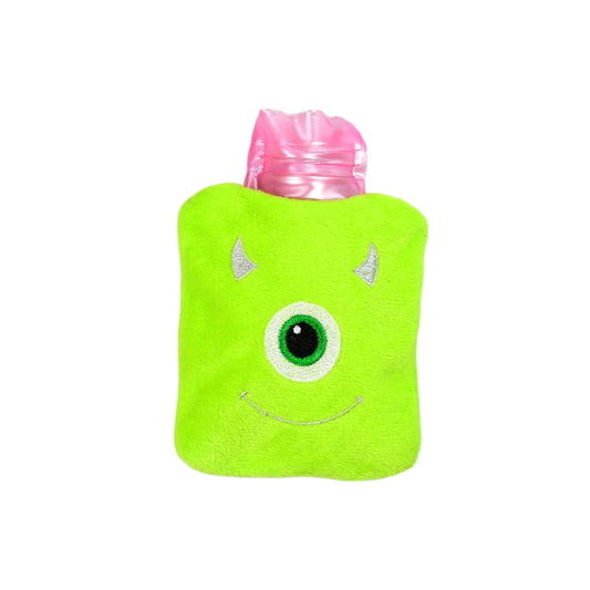 Green One-Eyed Monster Print Small Hot Water Bag with Cover for Pain Relief