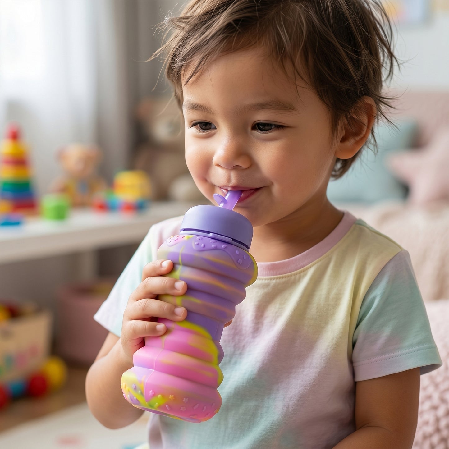 Compact silicone water bottle for outdoor use