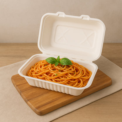 FresheeClamshell Takeaway Compostable Bagasse Food Box 9x6x3 Inch – 10 Pcs Pack
