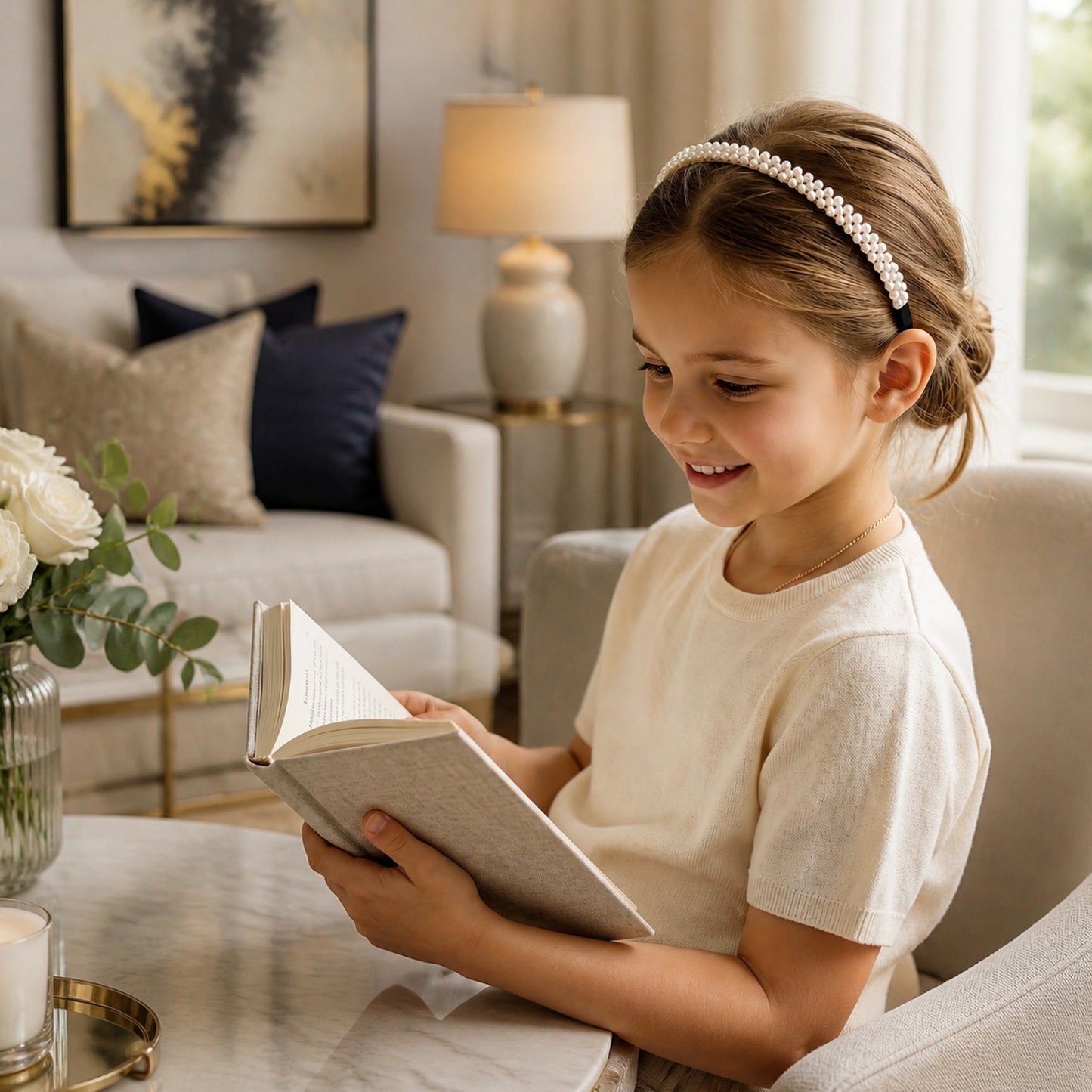 White pearl headband close-up