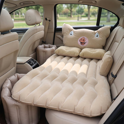 Inflatable car air mattress bed set installed in sedan back seat