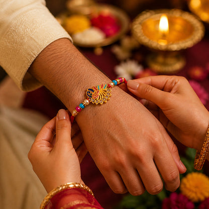 Peacock themed Rakhi with elegant beads