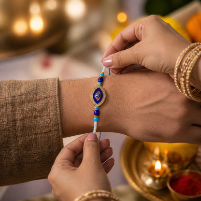 Evil Eye Designer Rakhi with Blue Beads (1 Pc)