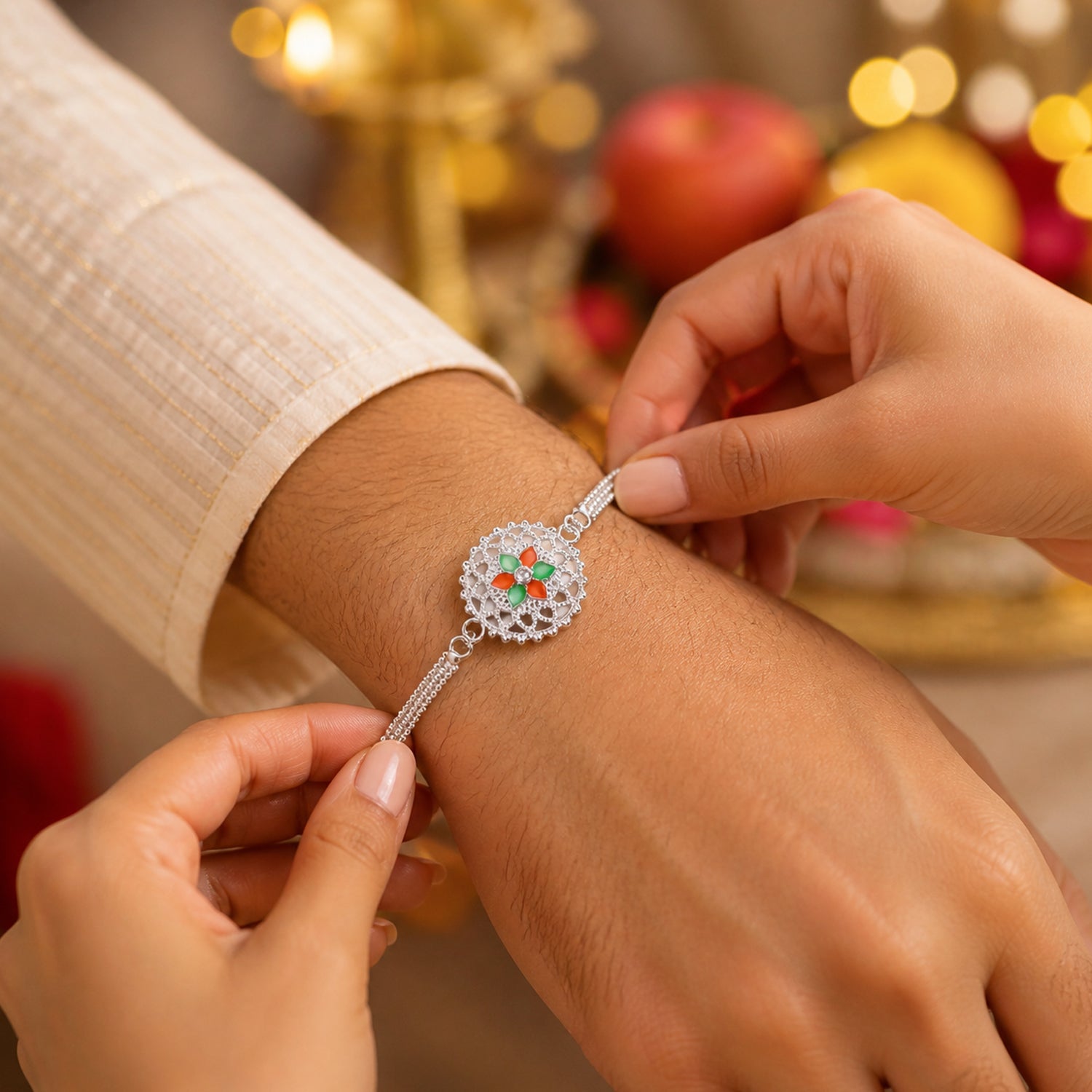 Designer Rakhi showcasing elegant bead detailing
