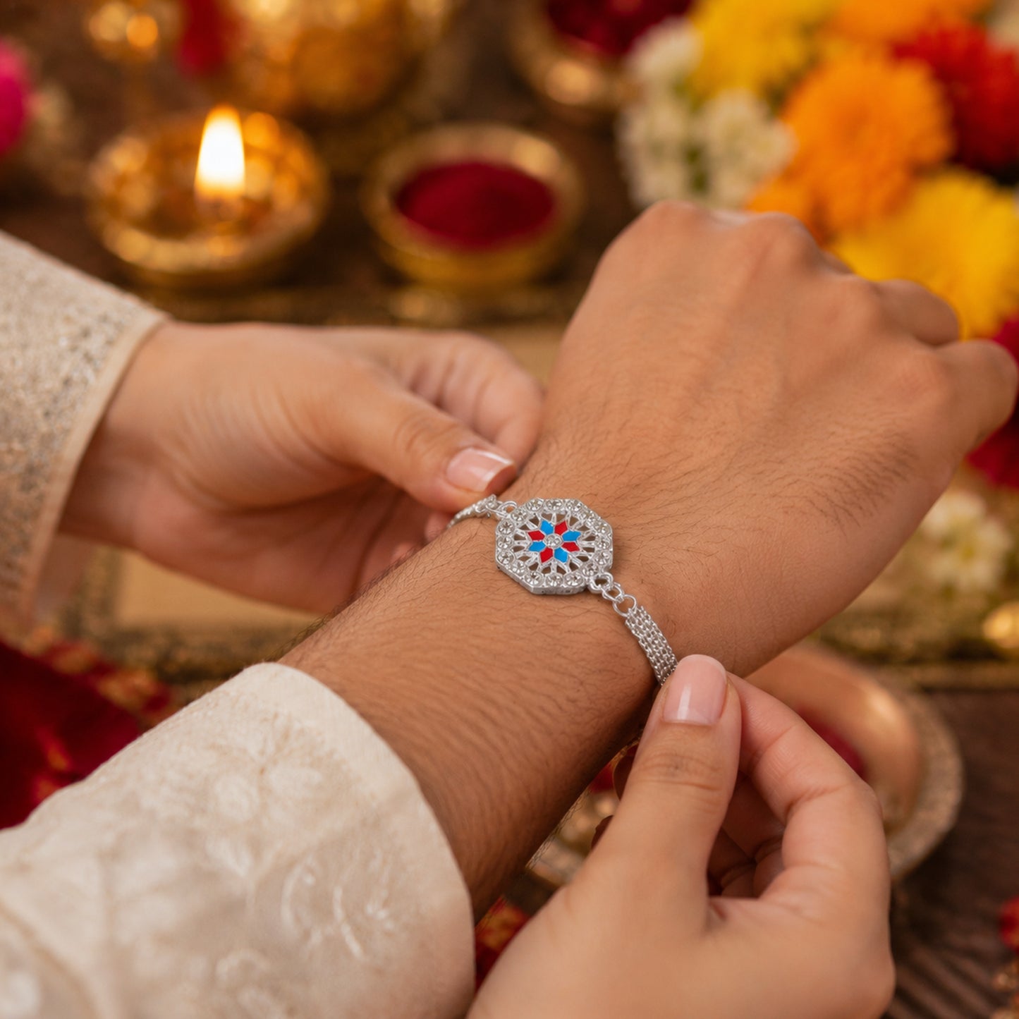 Classic Crystal Studded Rakhi Bracelet for Raksha Bandhan (1 Pc)