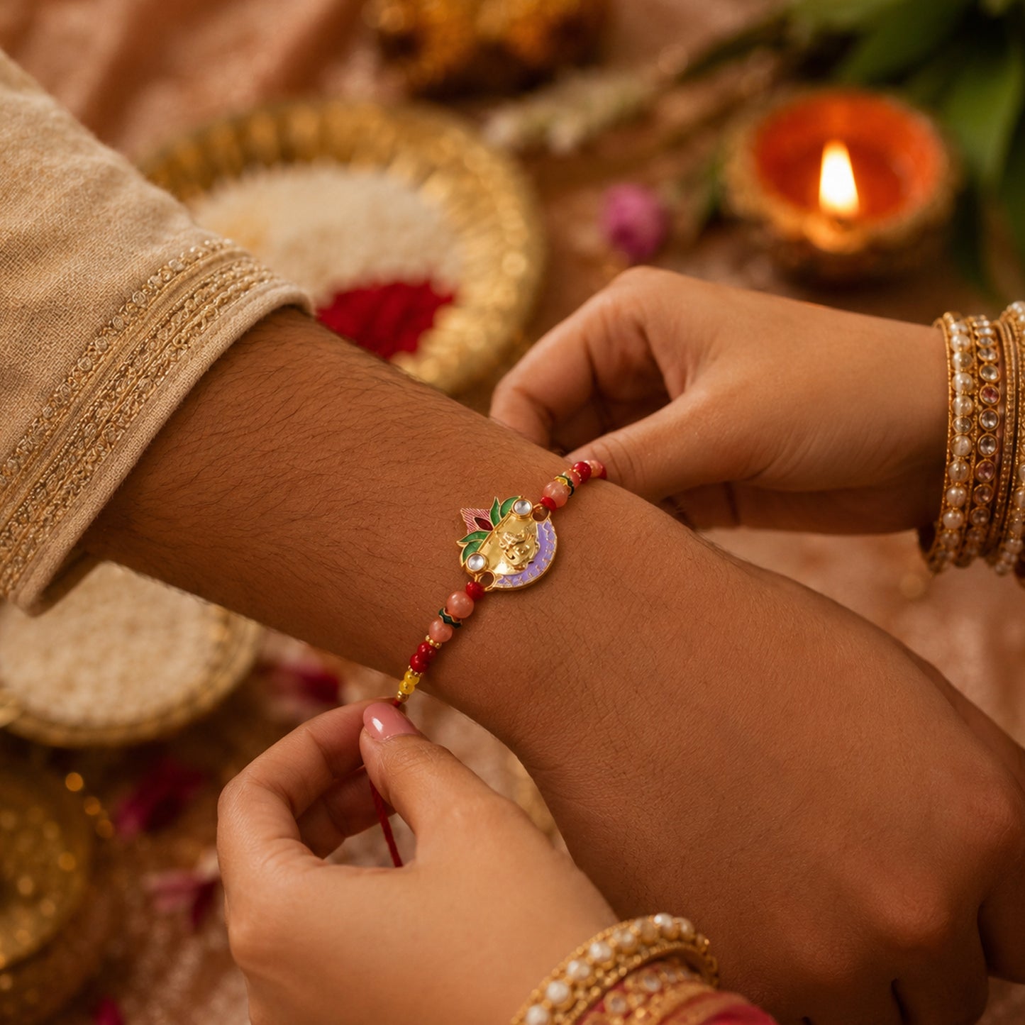 Decorative beads on Ganesh Rakhi