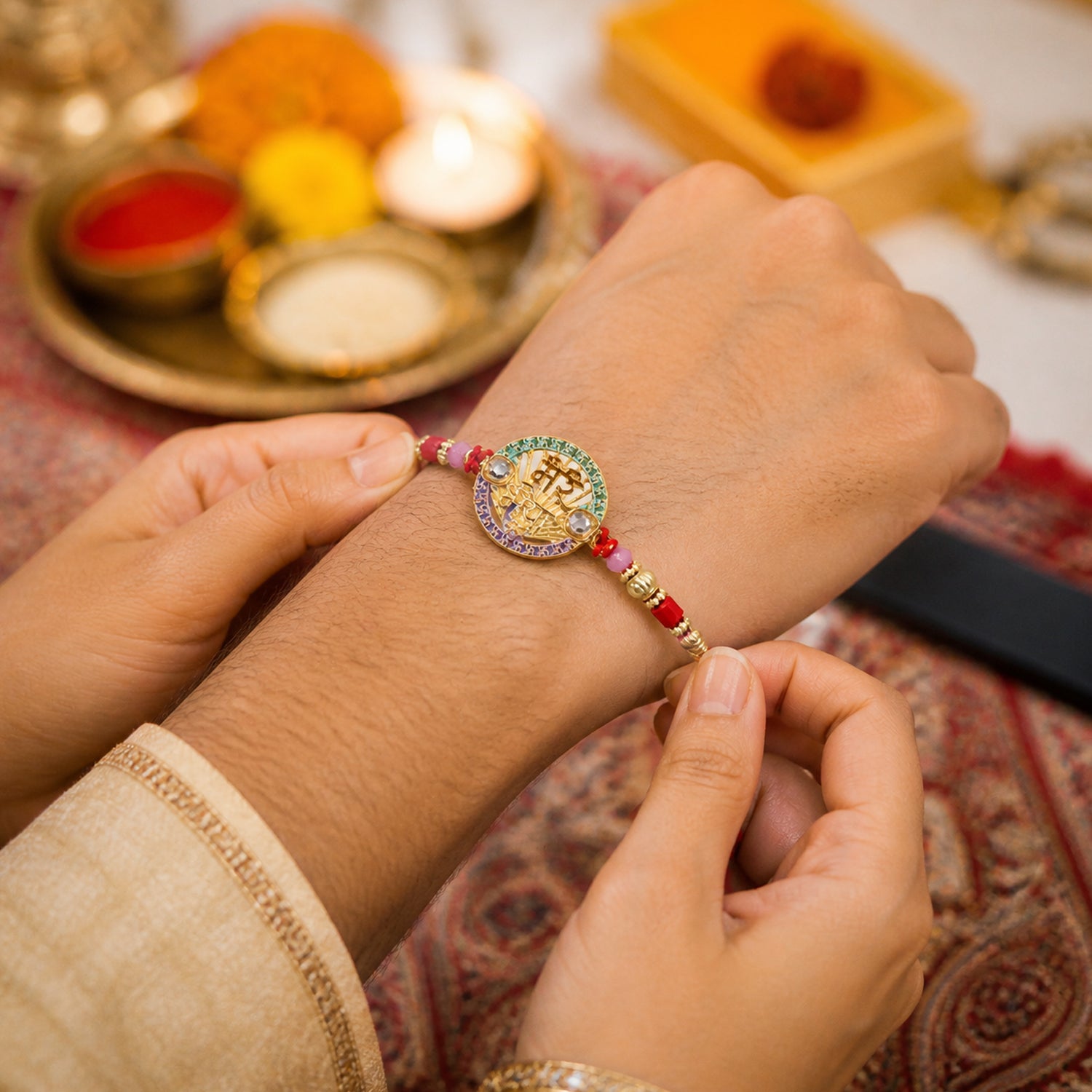 Mere Bhaiya Designer Rakhi showcasing elegant centerpiece