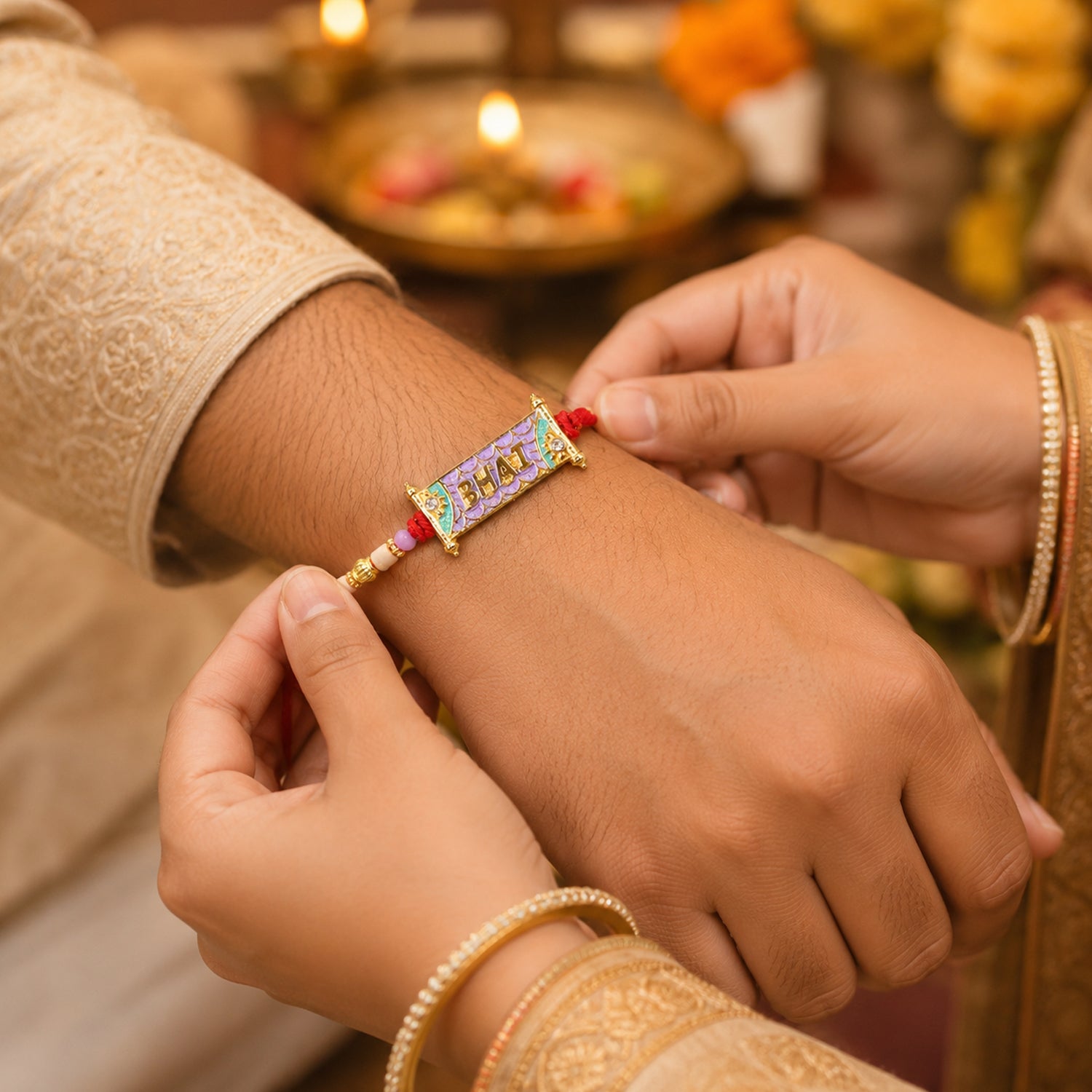 Traditional Bhai Rakhi with stylish centerpiece