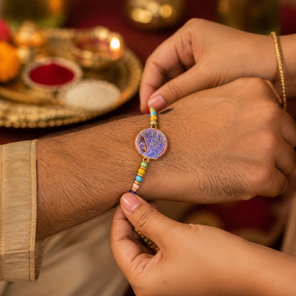 Decorative centerpiece on rakhi thread